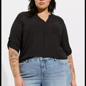 Torrid Semi Sheer Black Roll Up Sleeve Camp Shirt Tunic Sz 4